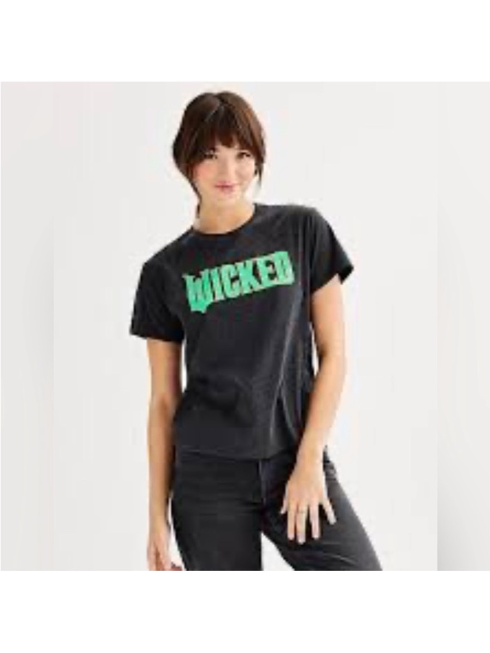 NWT Blackish Gray T-Shirt with Green 'Wicked' Print size Large cotton blend
